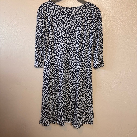 Lark & Ro Dress Fit Flare Midi Dress 3/4 Sleeve Navy‎ Blue White Flower Large - Picture 5 of 6